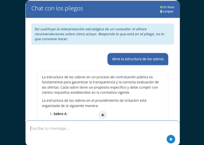 chatea con los pliegos de la ia we tender